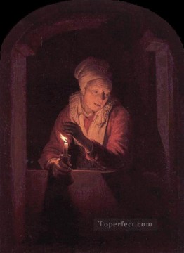 Gerrit Dou Painting - Candle Golden Age Gerrit Dou